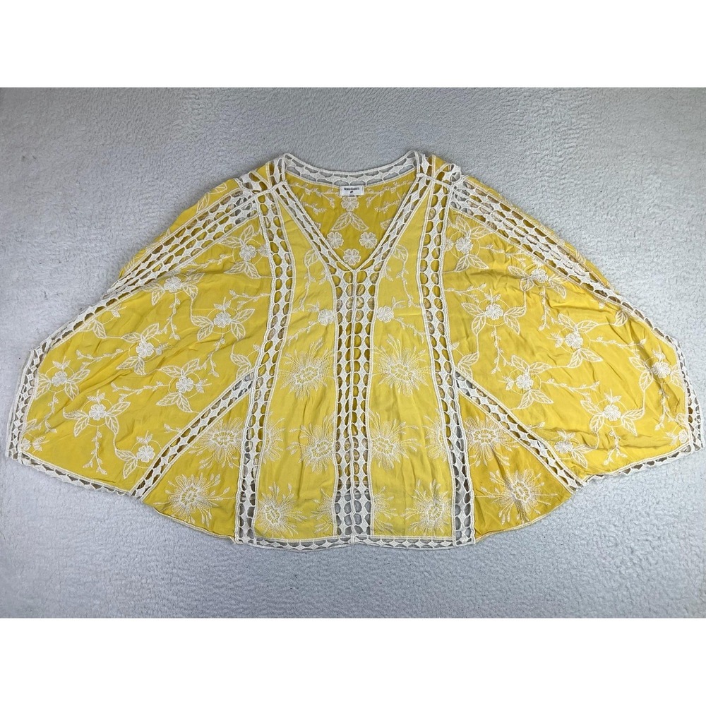 World Market Kimono Blouse Yellow Crochet Embroidered Boho One Size Top